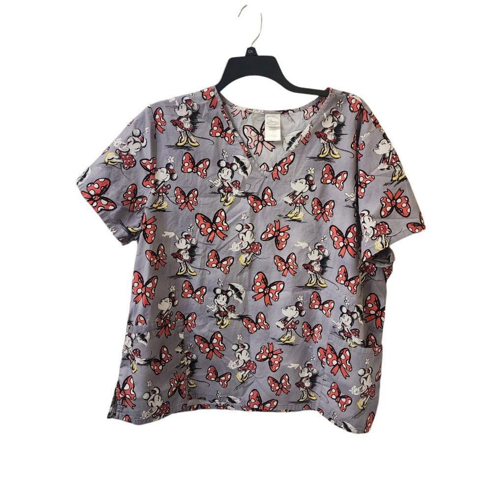 Disney Minnie Mouse Grey Red Scrub Top Women's 3X XXXL
